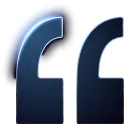 Blue stylized quotation mark symbol with a shiny gradient effect.